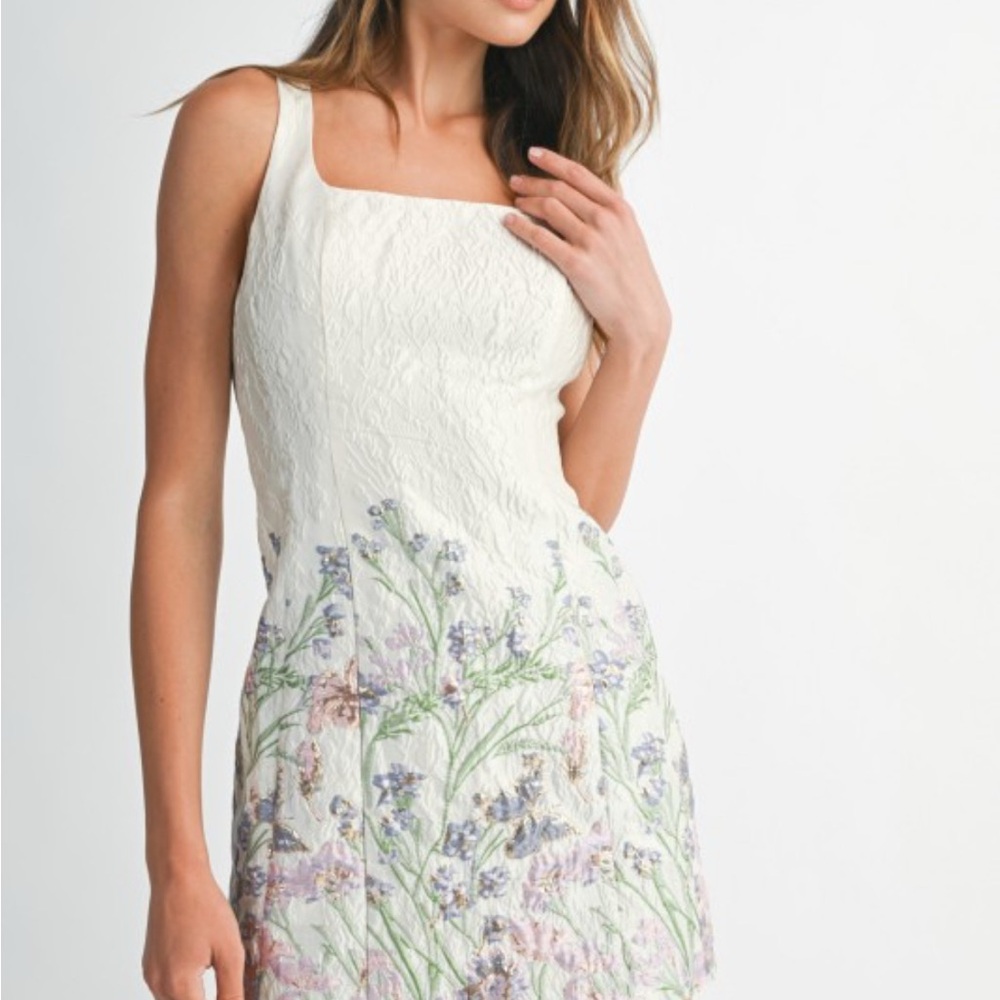 Cream Sleeveless Mini Sundress with Square Neck